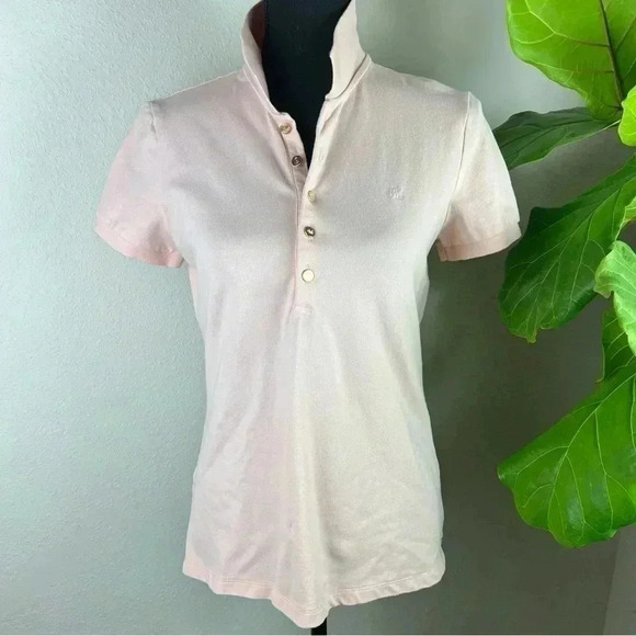 Ralph Lauren Women’s Pale Pink Polo with Gold Signature Buttons Size Medium - Picture 5 of 13